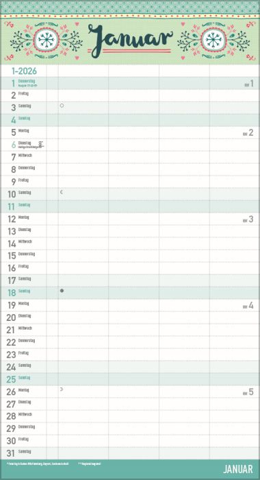 - Kalender - Familienkalender - wfa Familienplaner Vintage Zetteltasche