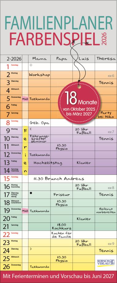 wfa Familienplaner Farbenspiel-18 Monate