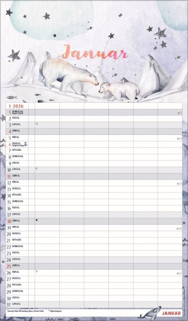  - Kalender - Familienkalender - wfa Familienplaner Aquarell