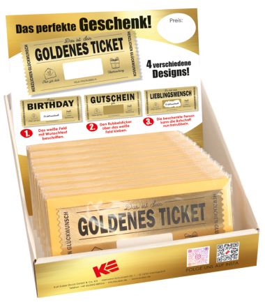  - Allgemeine Kollektion-Randdevisen - Gutschein/Geldkarte - Display "Goldenes Ticket" mit Rubbelfeld