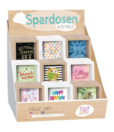  - Geschenkartikel Allgemein - Spardose mit Glasfront - Spardosen aus Holz