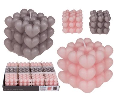 - Saison-Kollektion - Geschenkartikel Saison - Kerze Bubble Hearts pink & hellgrau