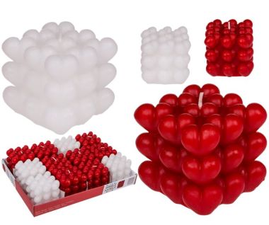  - Saison-Kollektion - Geschenkartikel Saison - Kerze Bubble Hearts rot & weiss