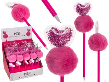  - Saison-Kollektion - Geschenkartikel Saison - Kugelschreiber Glitzerherz Pom Pom