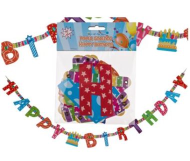  - Geschenkartikel Allgemein - Party Artikel - Papier-Girlande Happy Birthday