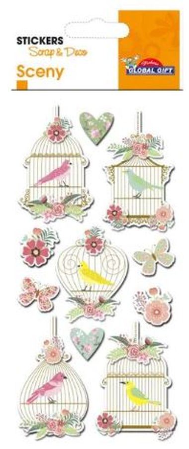  - Geschenkartikel Allgemein - Stickers - 3D Sceny Sticker Vogelkäfig Vintage