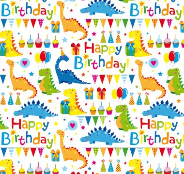  - Geschenkartikel Allgemein - Geschenkrollen - Geschenkpapier Happy Birthday Dinos