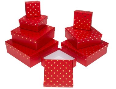  - Geschenkartikel Allgemein - Geschenkschachteln - Kartonage Rot mit Herzen