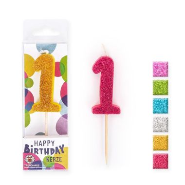  - Geschenkartikel Allgemein - Party Artikel - Birthday Fun Zahlenkerze 1 Glitter Mini