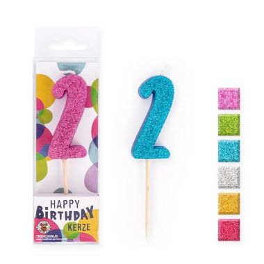  - Geschenkartikel Allgemein - Party Artikel - Birthday Fun Zahlenkerze 2 Glitter Mini