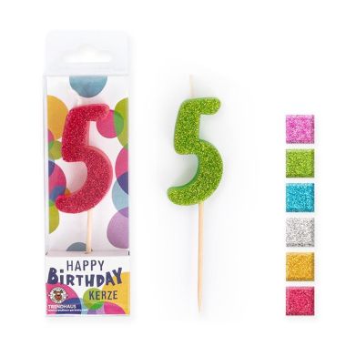  - Geschenkartikel Allgemein - Party Artikel - Birthday Fun Zahlenkerze 5 Glitter Mini