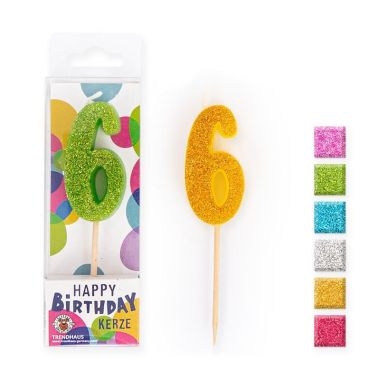  - Geschenkartikel Allgemein - Party Artikel - Birthday Fun Zahlenkerze 6 Glitter Mini