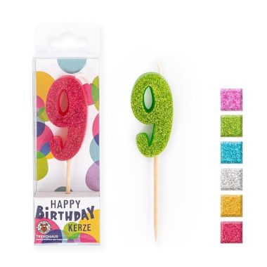  - Geschenkartikel Allgemein - Party Artikel - Birthday Fun Zahlenkerze 9 Glitter Mini
