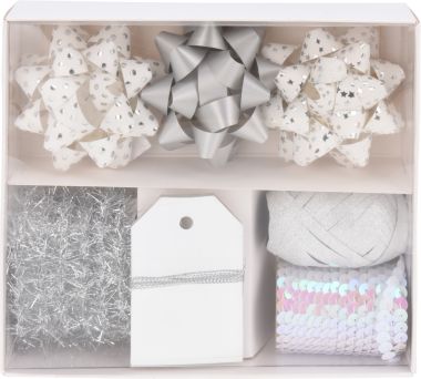  - Weihnachtskollektion - Geschenkbänder WH - Geschenkband Set silber