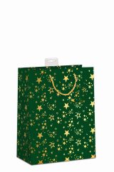 Geschenktasche Grün/Gold Sterne Mittel