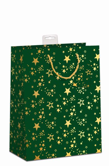  - Weihnachtskollektion - Geschenktaschen gross - Geschenktasche Grün/Gold Sterne Gross