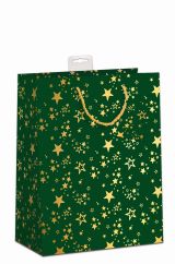 Geschenktasche Grün/Gold Sterne Gross
