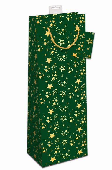  - Weihnachtskollektion - Flaschentaschen - Flaschentasche Grün/Gold Sterne