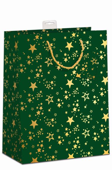 - Weihnachtskollektion - Geschenktaschen gross - Geschenktasche Grün/Gold Sterne Jumbo