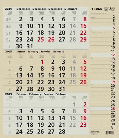  - Kalender - Office Kalender - 3-Monats-Planer Combi Graspapier