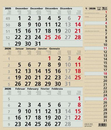  - Kalender - Office Kalender - 3-Monats-Planer Combi Graspapier