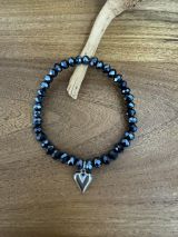 Armband aus Glas 6 mm mit Herz silber