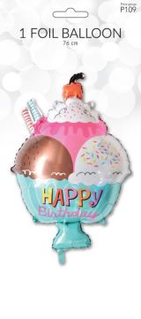Folien Ballon Happy Birthday Glace Coupe