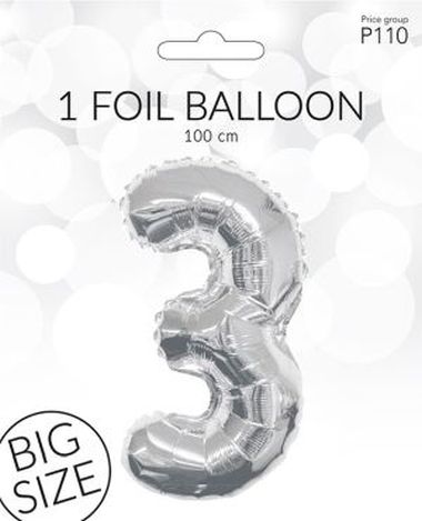  - Geschenkartikel Allgemein - Folienballon / Luftballon - Folien Ballon 3 Silber
